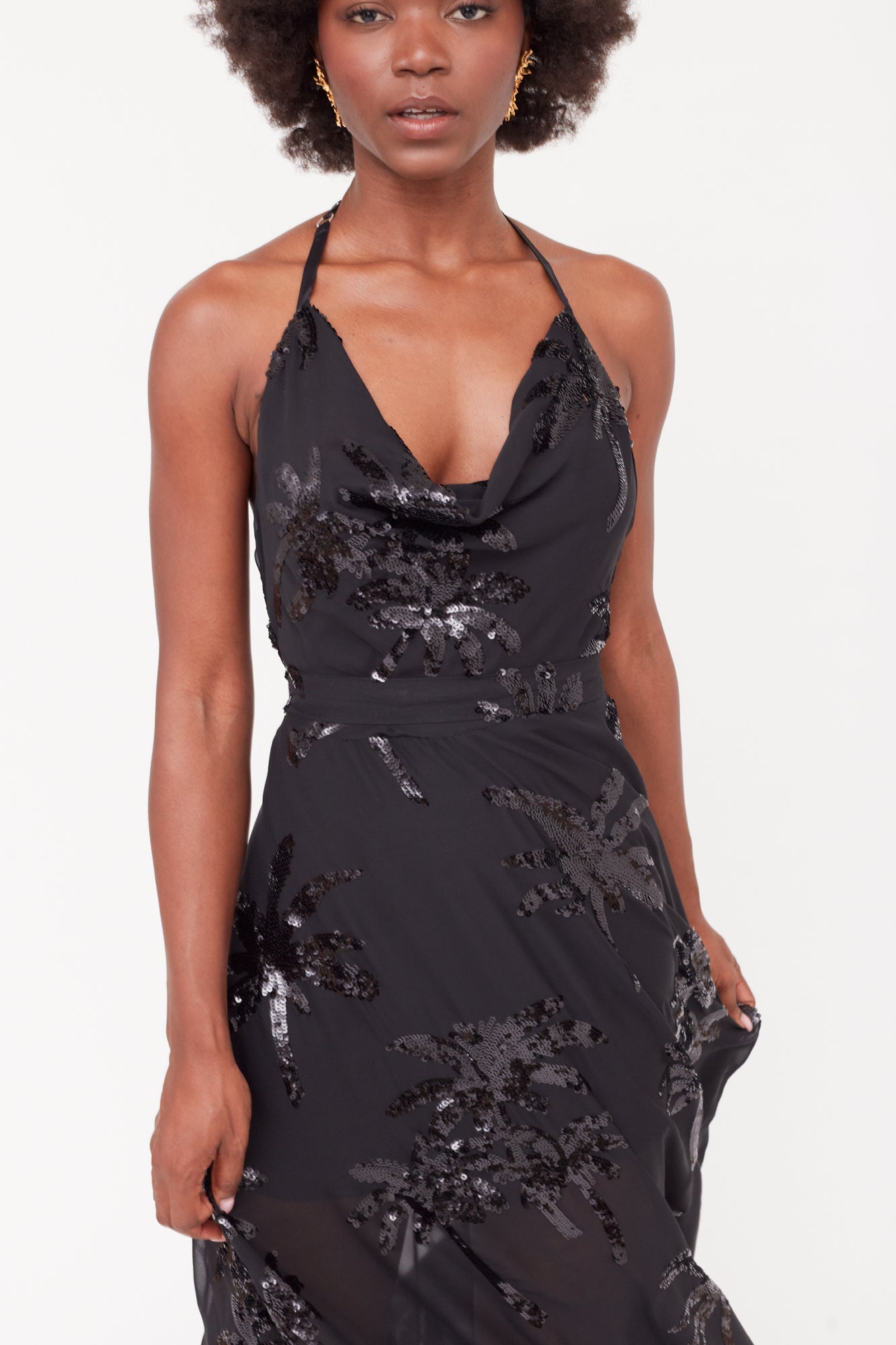 ROJA Black Evening Gown From Chiffon Sequin Embroidered