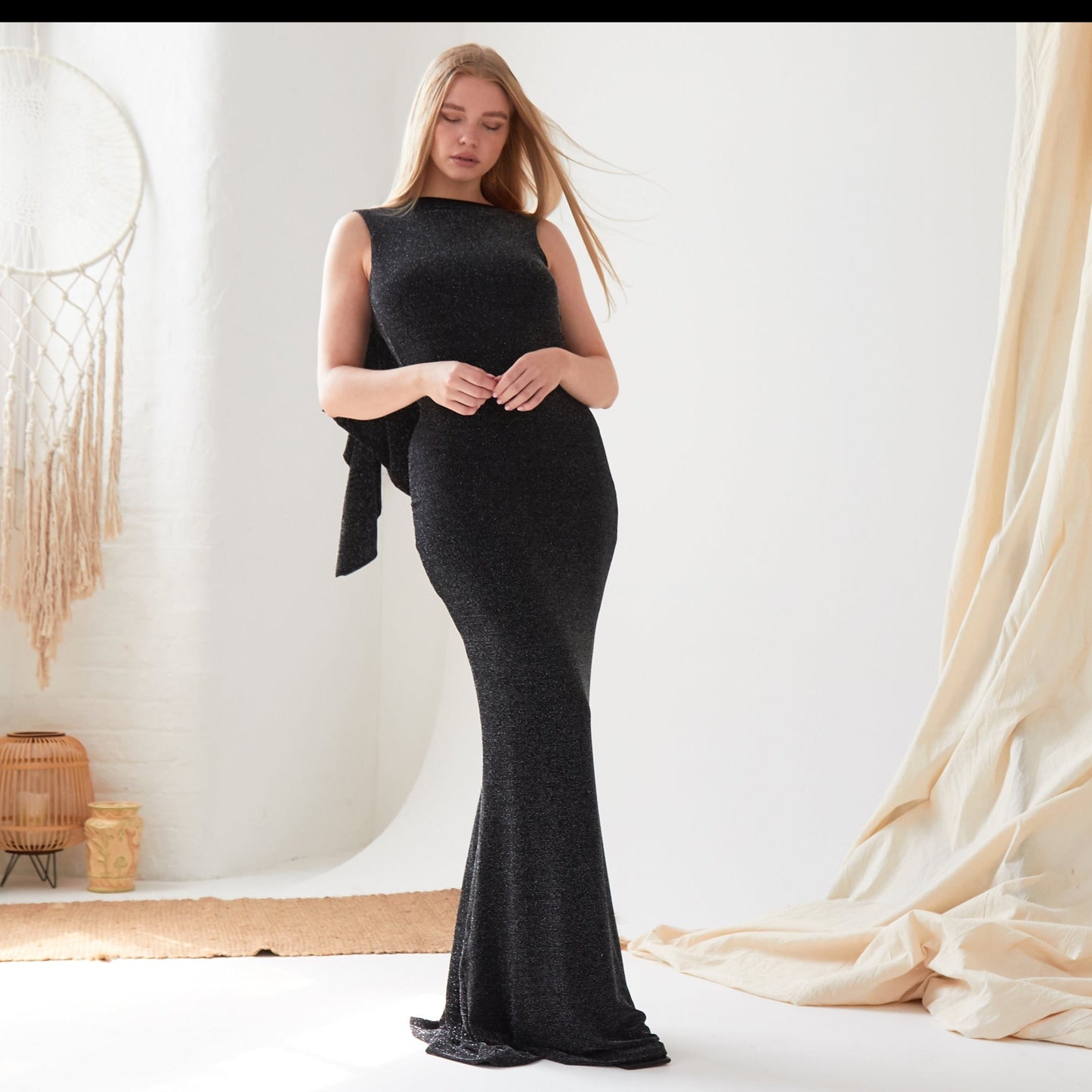 Black Cowl Back Gown - Sarvin