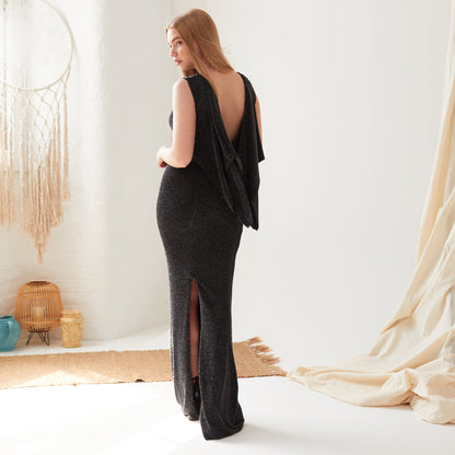 Black Cowl Back Gown - Sarvin