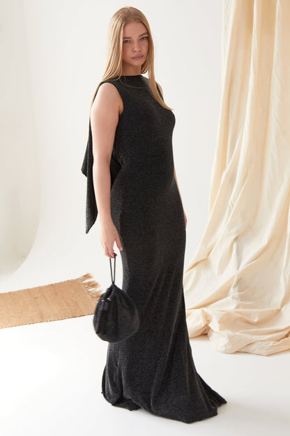 Black Cowl Back Gown - Sarvin