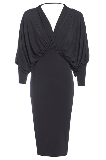 a Sarvin Black Batwing Sleeve Dress