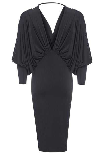 A Sarvin Black Batwing Sleeve Dress.