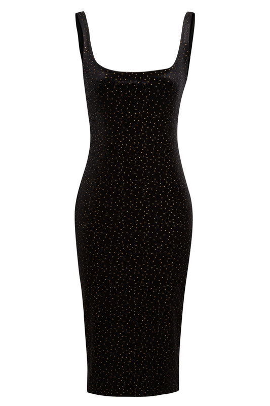 a Sarvin Gold Polka Dot Dress.