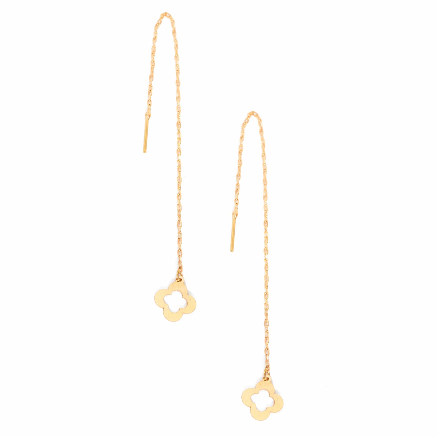 a pair of Sarvin Clover Drop Earrings Gold with a flower on them.