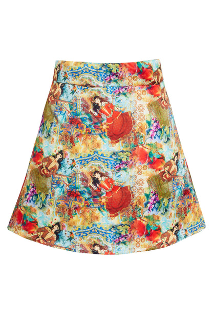 a Sarvin Printed Mini Skirt.