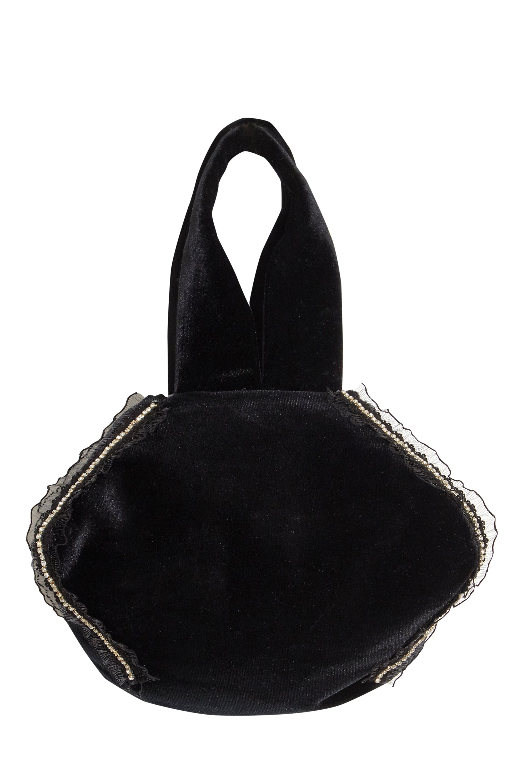 a Sarvin Velvet Pouch Bag with a gold trim.