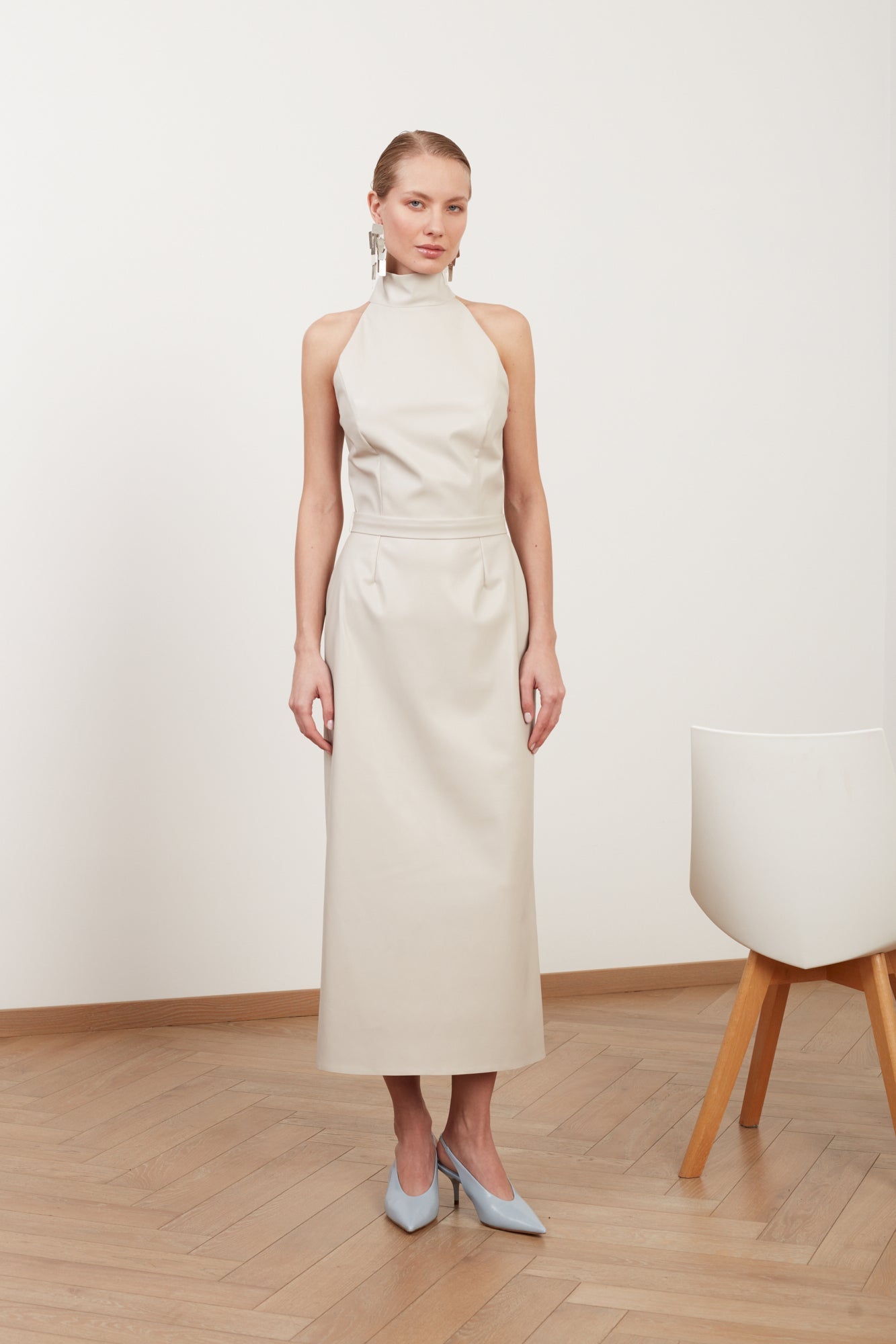 SENSA light grey soft vegan leather midi dress