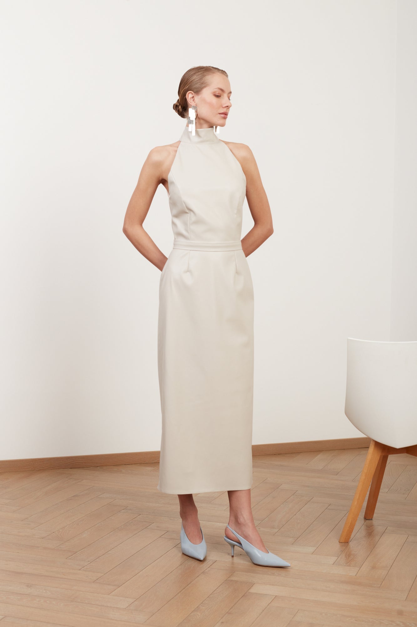 SENSA light grey soft vegan leather midi dress