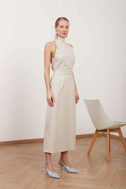 SENSA light grey soft vegan leather midi dress