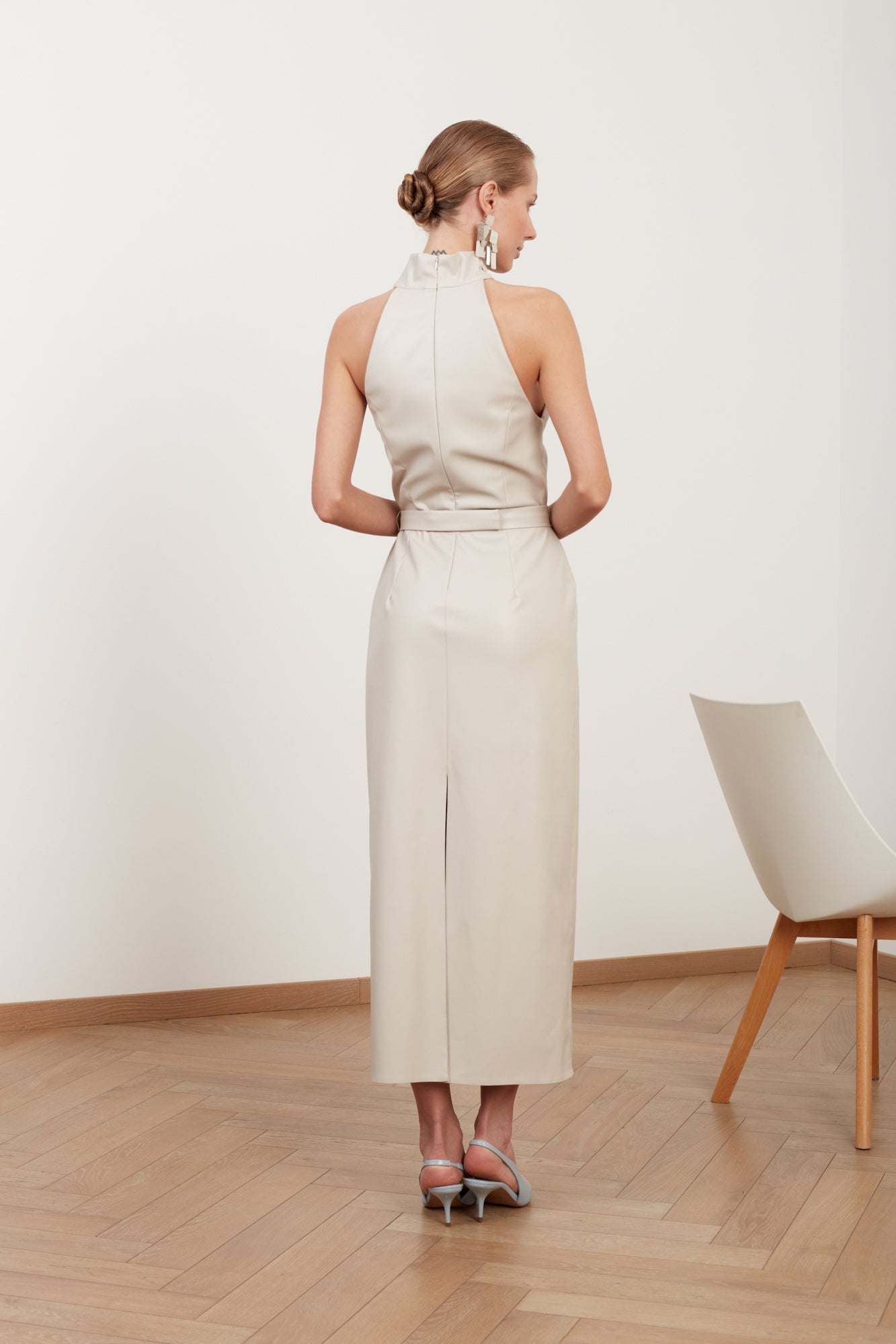 SENSA light grey soft vegan leather midi dress