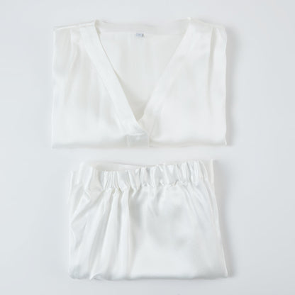 Pearl White Pure Mulberry Silk Top and Shorts Set | Soar Collection