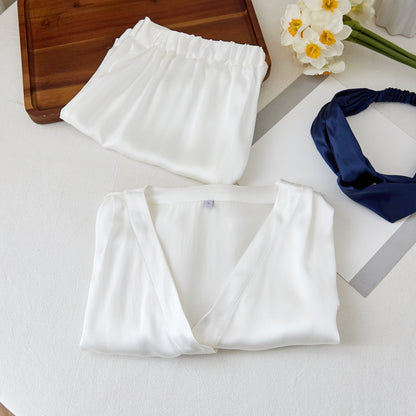 Pearl White Pure Mulberry Silk Top and Shorts Set | Soar Collection