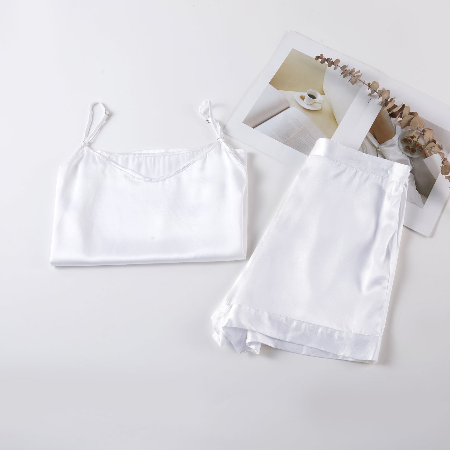 Pearl White Pure Mulberry Silk Camisole with Adjustable Straps | Relaxed Fit | 19 Momme | Soar Collection