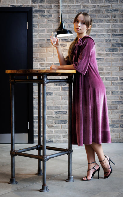 Madelaine Midi Dress In Pale Grape Velour