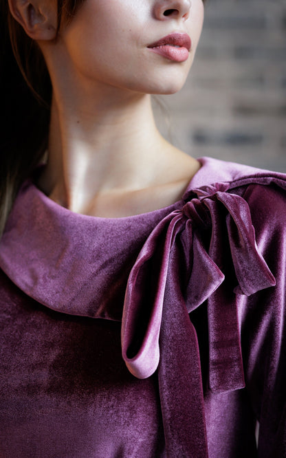 Madelaine Midi Dress In Pale Grape Velour