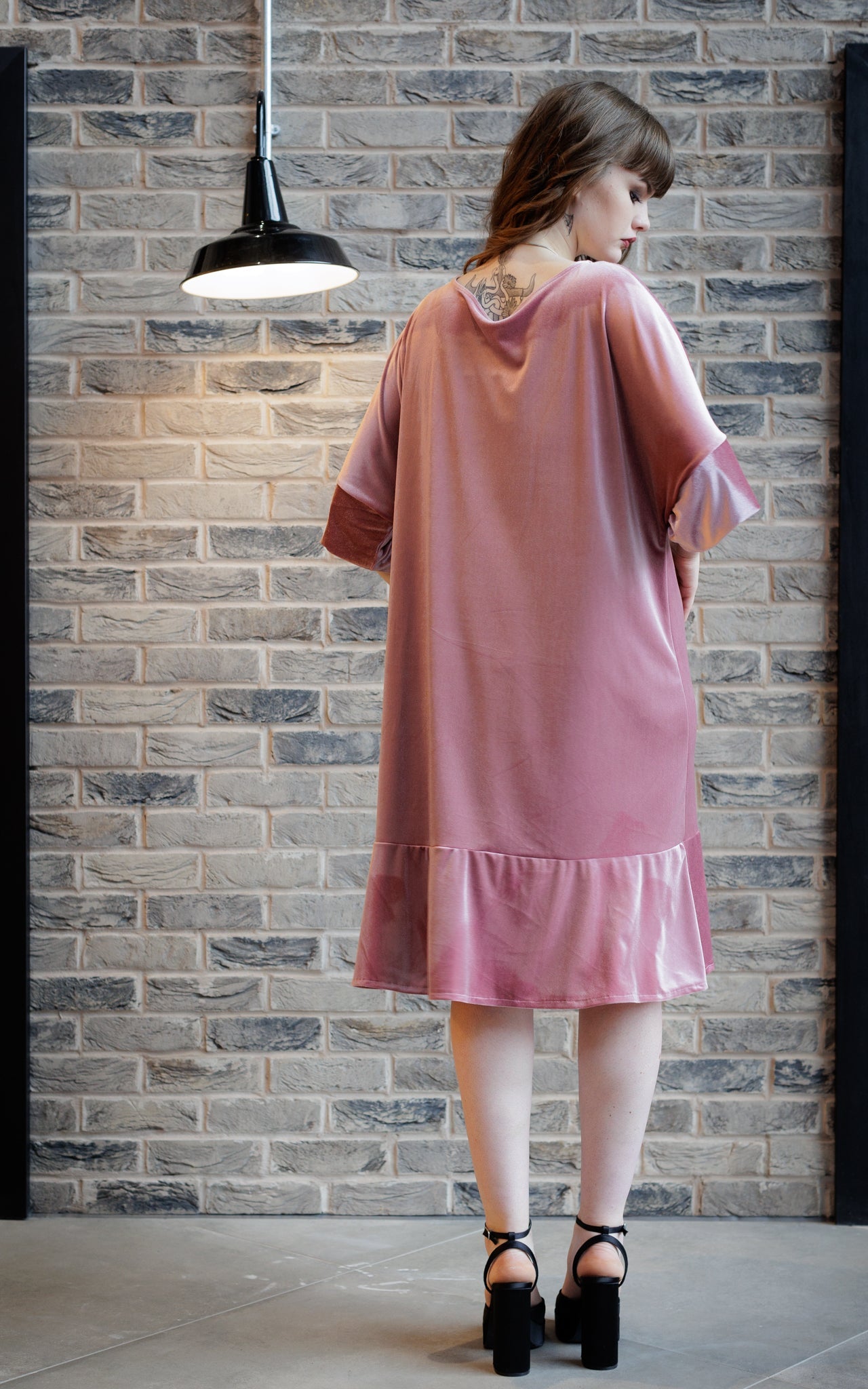 Dana Dress In Dusky Pink Velour With Belt