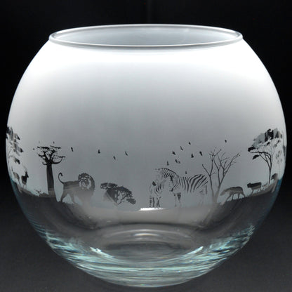 Safari Glass Flora Bowl Vase - Hand Etched/Engraved Gift