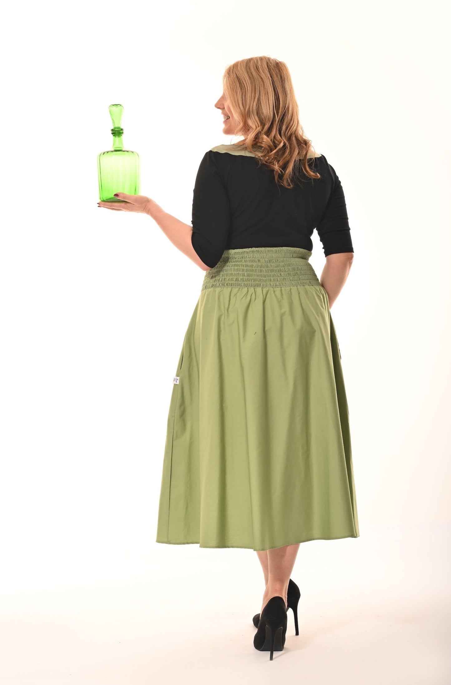 Orchid Midi Skirt With Pockets In Sage