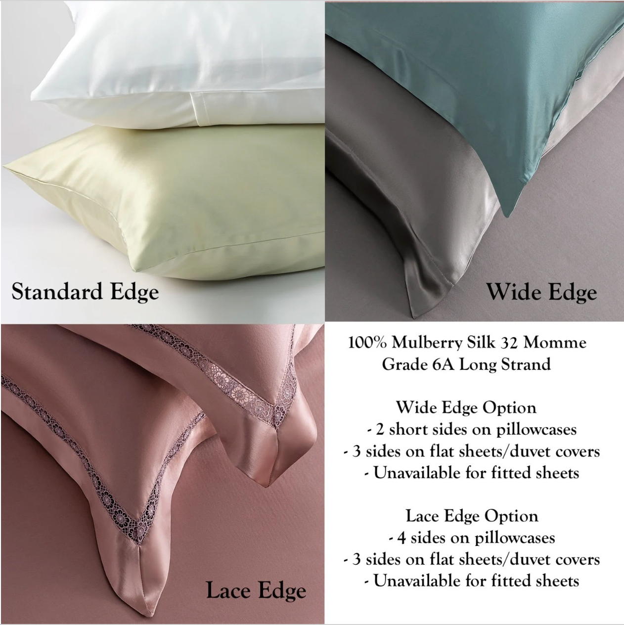 Custom Pure Mulberry Silk 32 Momme Seamless Flat Sheet, Fitted Sheet, Duvet | Full, Queen, King, California King & Sets | Drape Collection