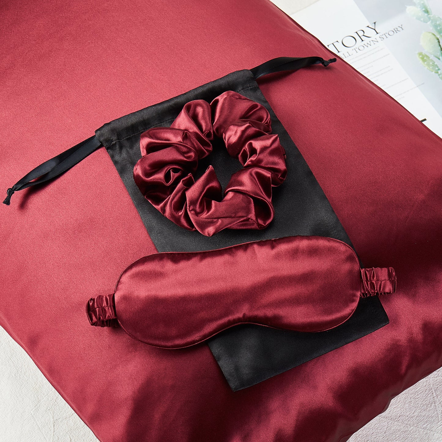 Pure Mulberry Silk Pillowcase, Eye Mask and Scrunchies Gift Set | Standard, Queen & King | 22 Momme | Float Collection