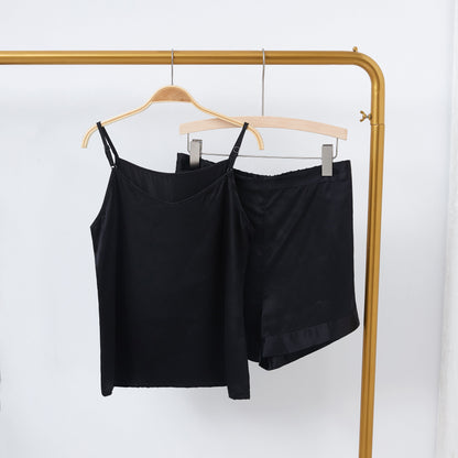 Black Pure Mulberry Silk Camisole and Shorts Set | 19 Momme | Soar Collection