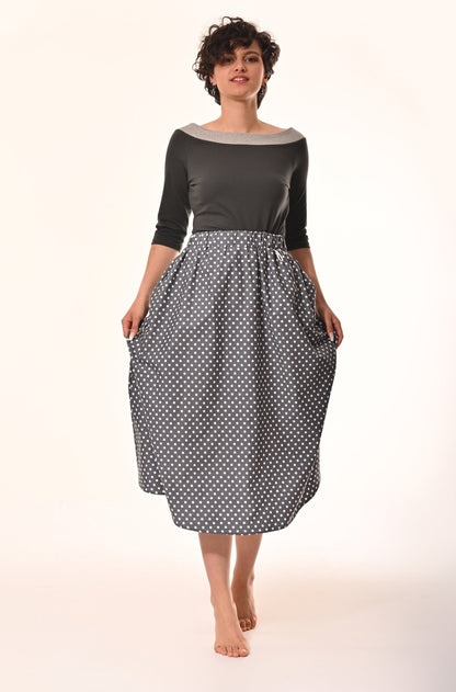 Sovereign Skirt With Pockets In Charcoal Polka-dot