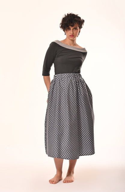 Sovereign Skirt With Pockets In Charcoal Polka-dot