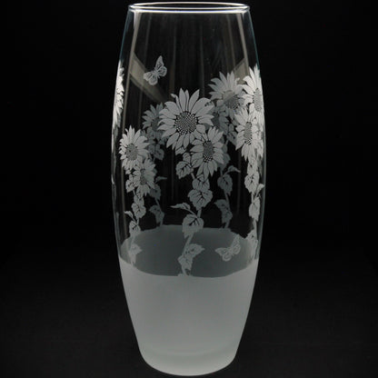 Sunflower Glass Botanica Vase - Hand Etched/Engraved Gift