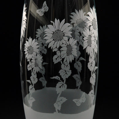 Sunflower Glass Botanica Vase - Hand Etched/Engraved Gift