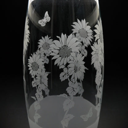 Sunflower Glass Botanica Vase - Hand Etched/Engraved Gift