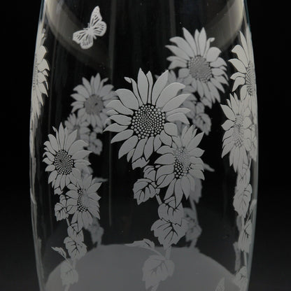 Sunflower Glass Botanica Vase - Hand Etched/Engraved Gift