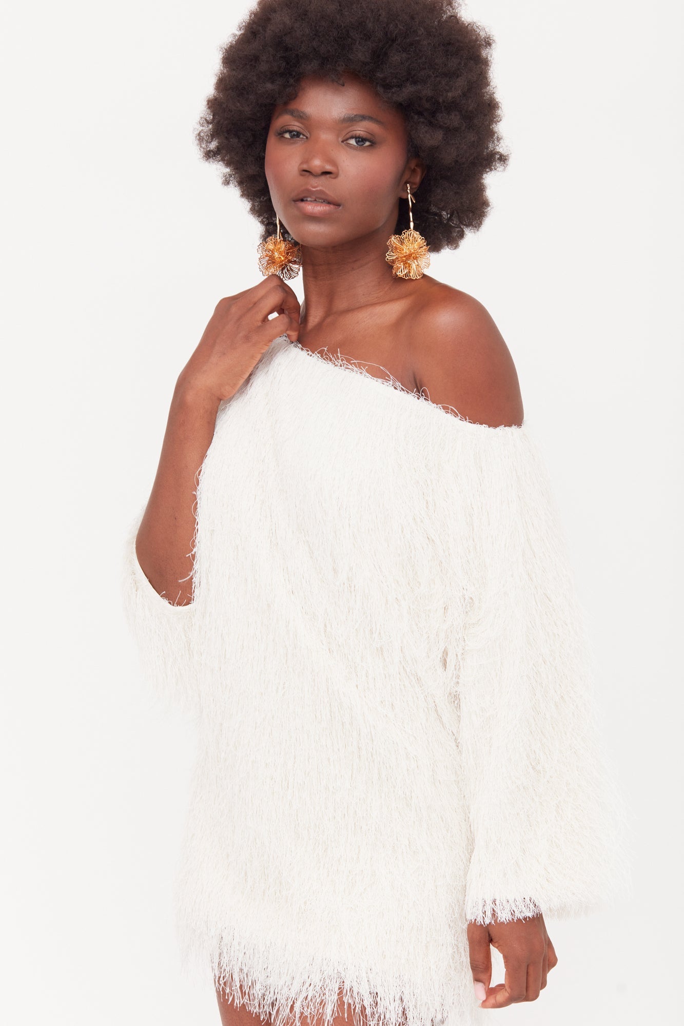 TALISA White Tassel Mini Dress