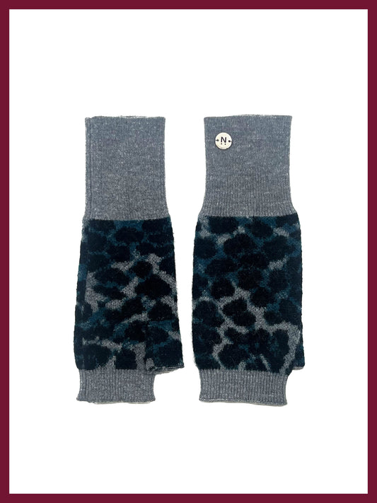 Darcy Leopard Fingerless Gloves - Blue Mix