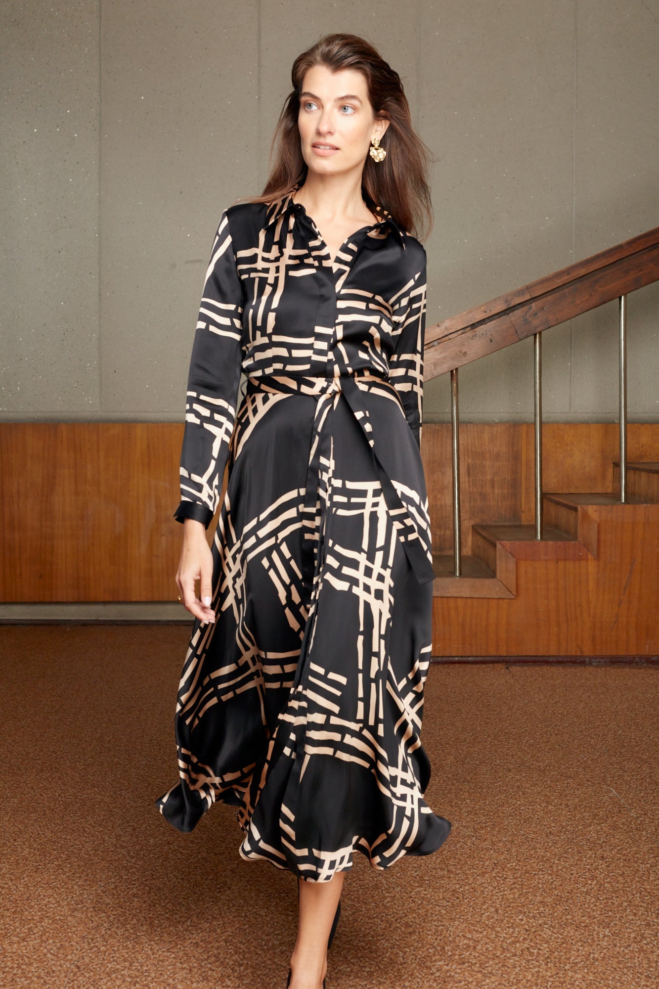 printed midi shirt dress black