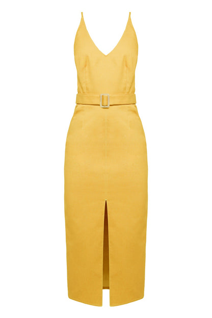 ALBERTA yellow denim classy pencil skirt dress