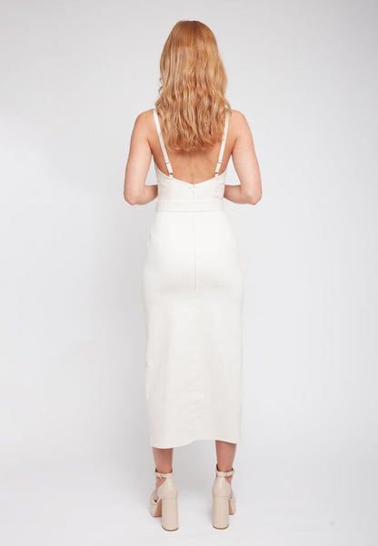 ALBERTA Off-White Denim Midi Dress - Back View