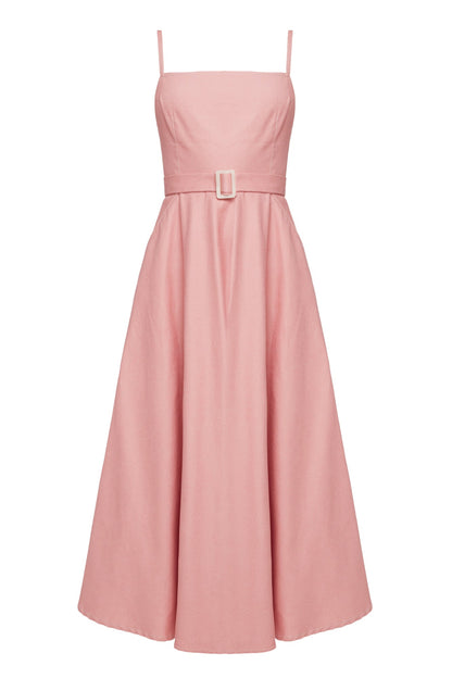 MATISSA Pastel Pink Denim Midi Dress - Retro Skirt Design