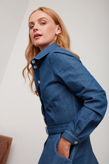 ESTI Blue Denim Midi Shirt Dress - Modern and Fashionable