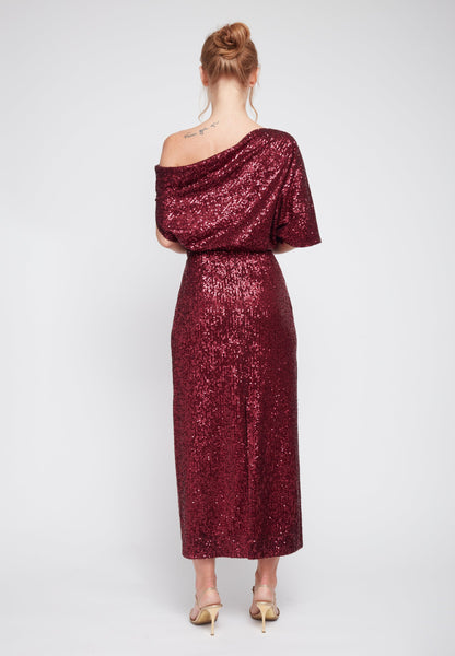 MARGO deep red sequin asymmetric cocktail dress