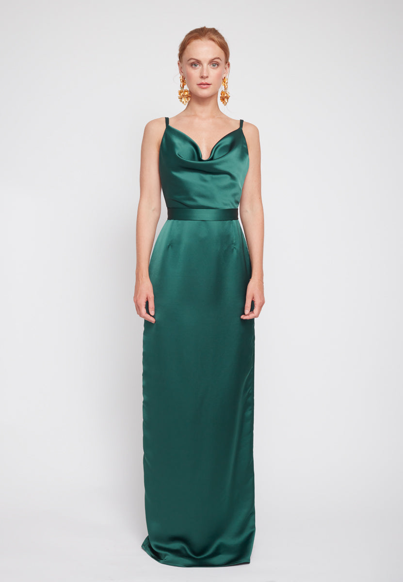 AMILA Deep Green Maxi Dress - Front View