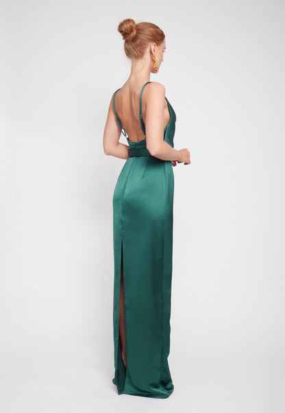 AMILA Deep Green Maxi Dress - Back View