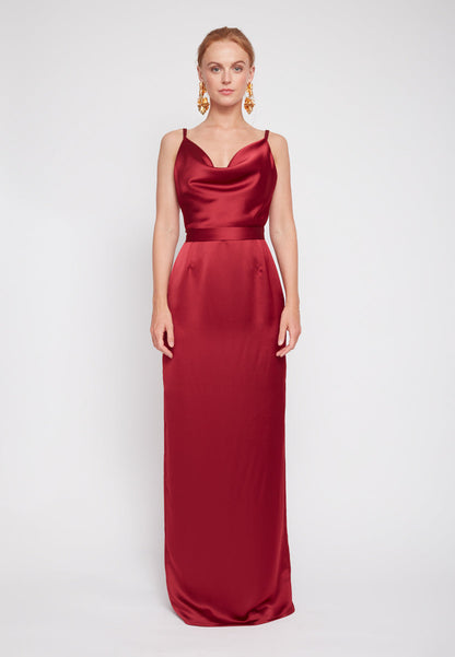 AMILA Deep Red Maxi Evening Dress - Front View