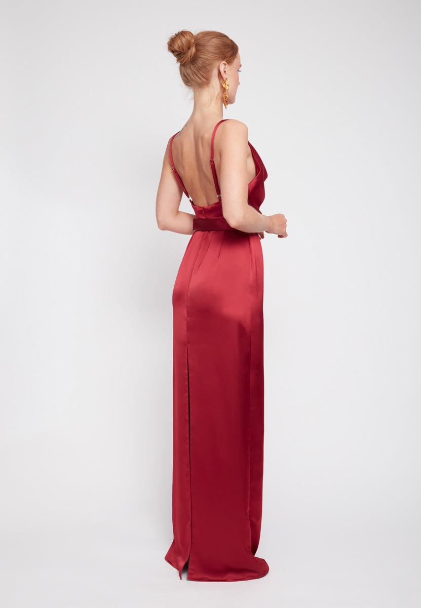 AMILA Deep Red Maxi Evening Dress - Back View