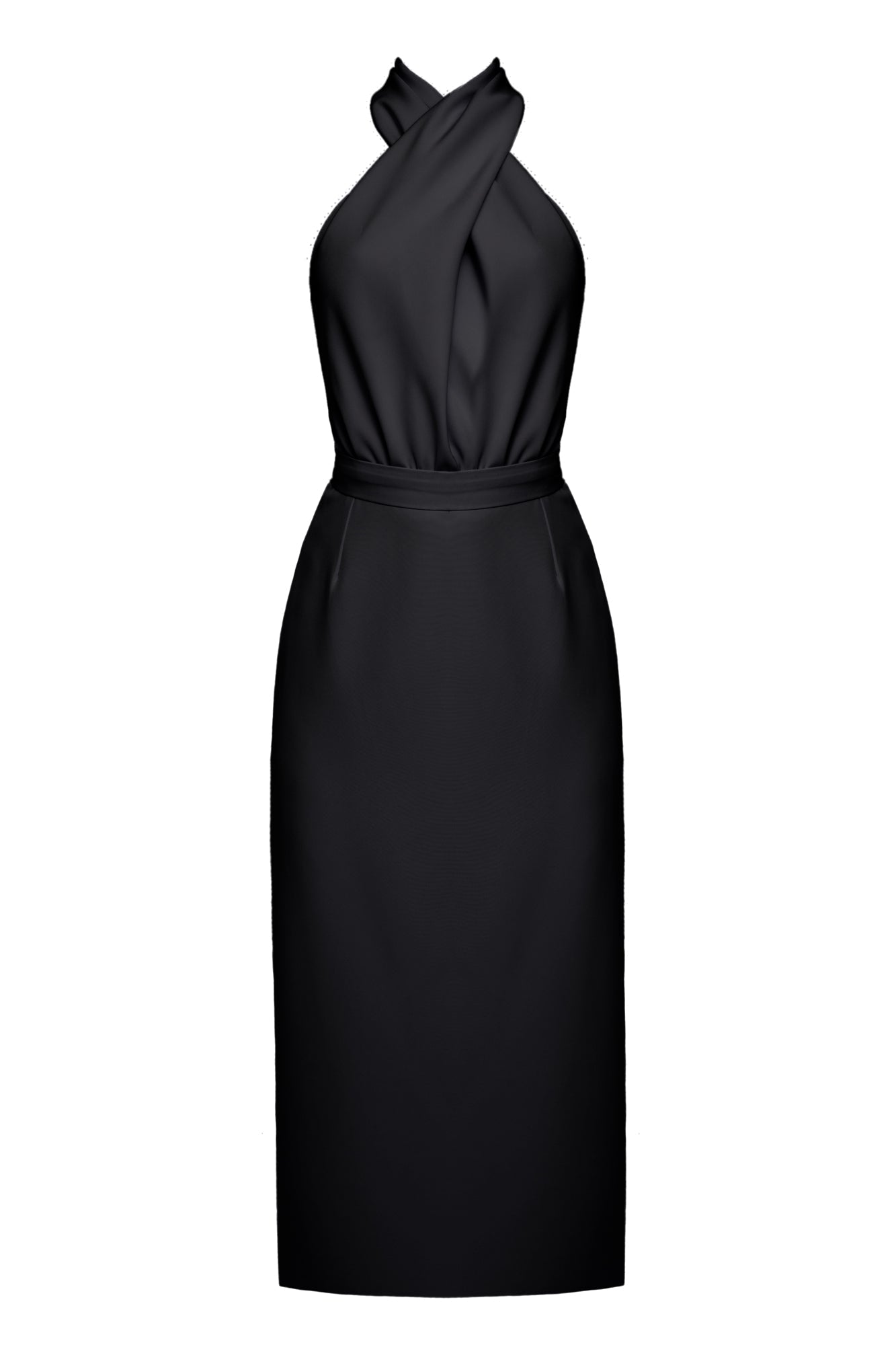 CELIA Black X Neck Midi Party Dress