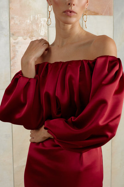 Deep red pleated dress