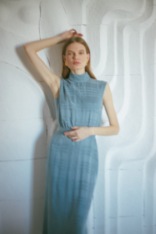 Stone blue turtleneck dress BLANCA