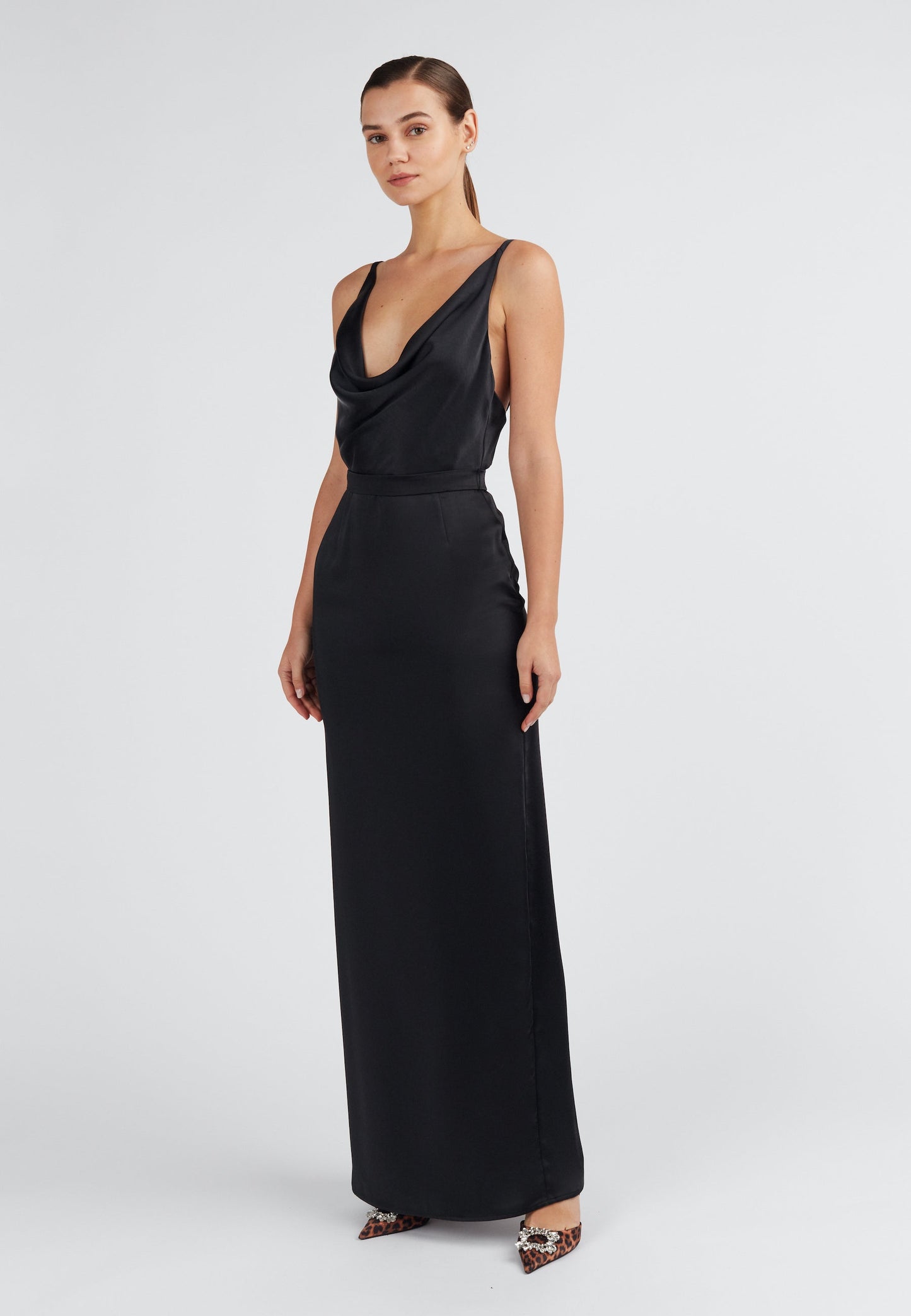 AMILA black open back maxi dress