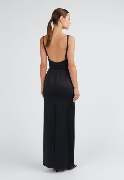 AMILA black open back maxi dress