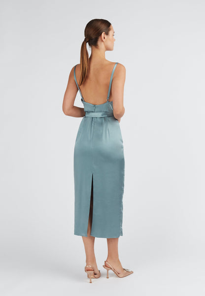 Stone blue backless midi dress