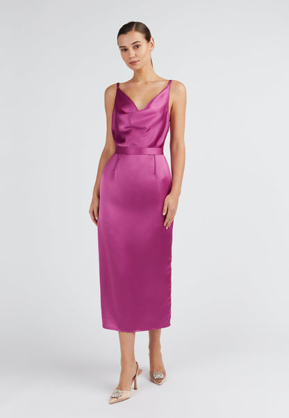 Bridesmaid Magenta pink open back dress